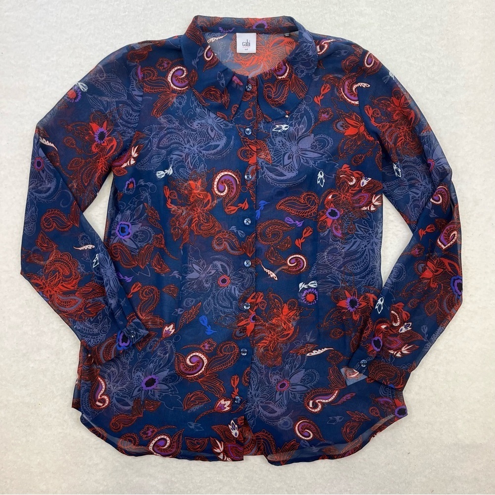 Cabi Sheer Paisley Print Button Down Long Sleeve Size Medium